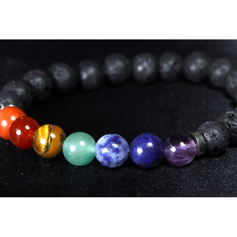 Bracelet 7 Chakras et Lave 8 mm
