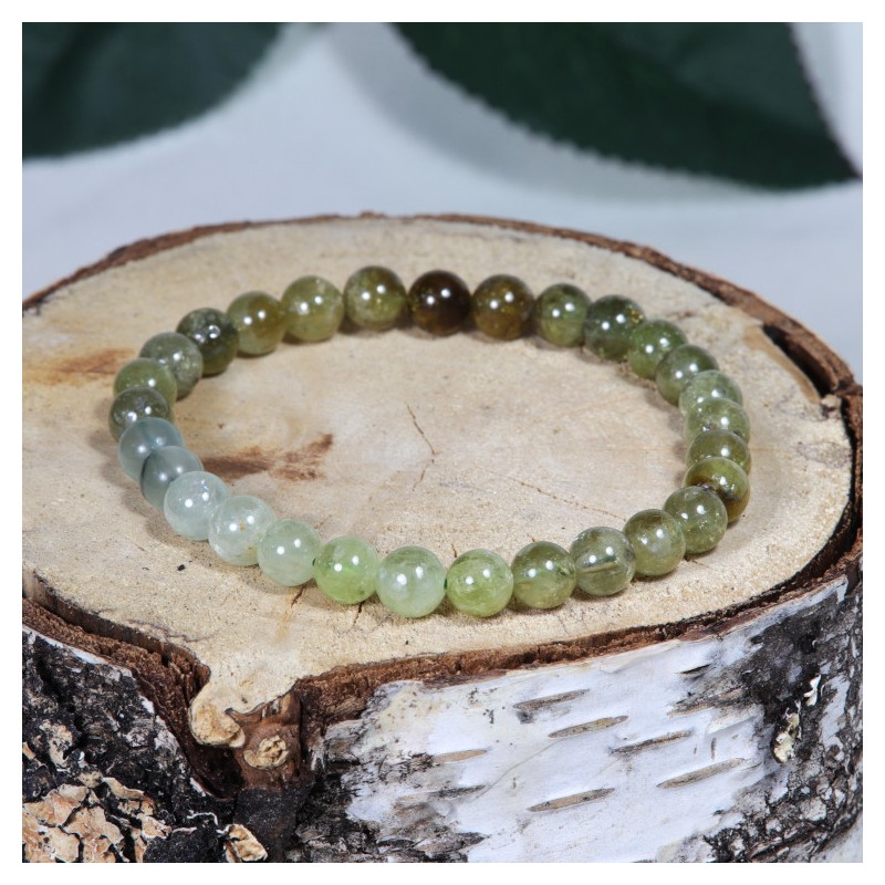 Bracelet Grenat Tsavorite et Prehnite (6,6mm)