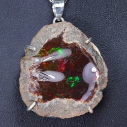 Pendentif Opale chocolat brute d'Ethiopie sertie argent 925
