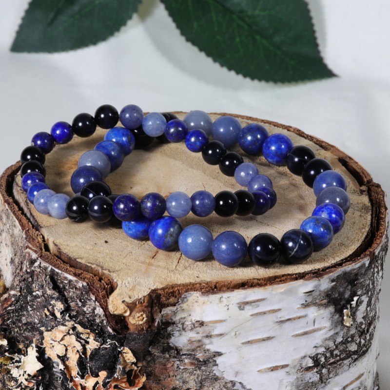 bracelet lapis lazuli, aventurine bleue, oeil de faucon