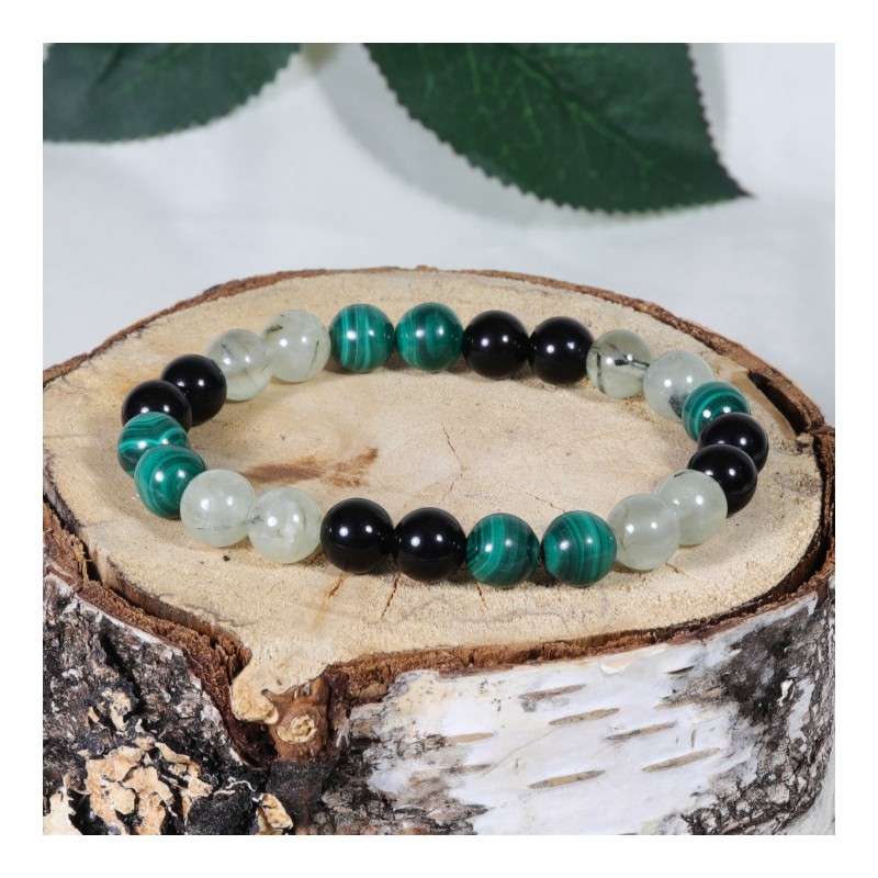 Bracelet - Anti-Inflammatoire (Obsidienne Noire, Malachite et Prehnite)