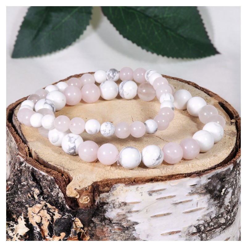 Bracelet - Contrôle des Emotions (Quartz Rose et Howlite)