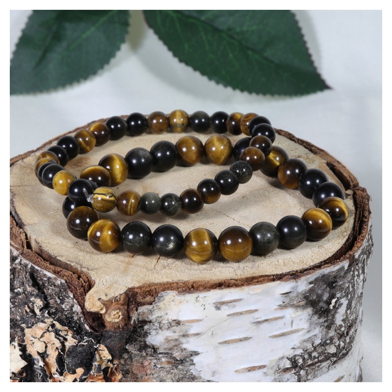 Bracelet - Protection et Courage (Œil de Tigre et Obsidienne Dorée)