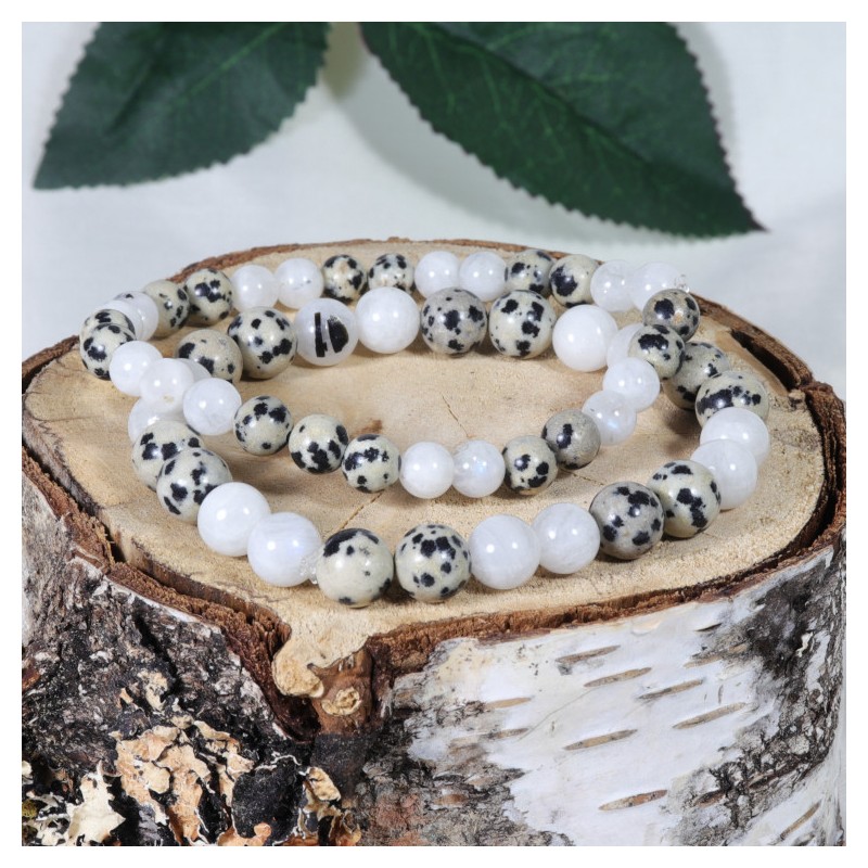 Bracelet - Equilibre hormonal (Jaspe Dalmatien et Pierre de Lune)