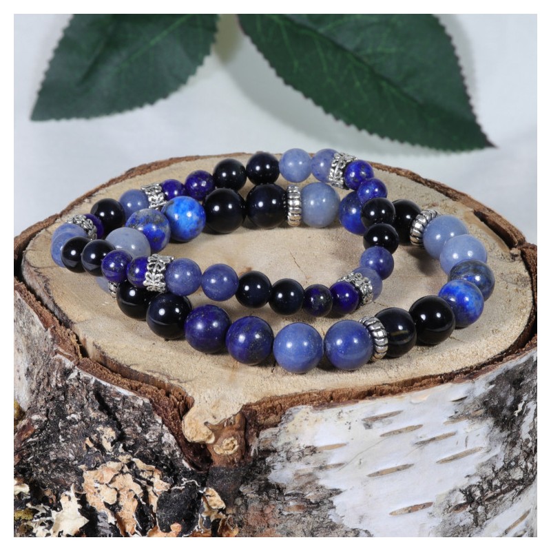 Bracelet Acier - Migraines (Lapis Lazuli, Œil de Faucon, Aventurine Bleue)