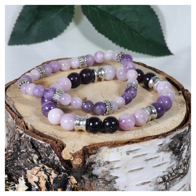 Bracelet Acier - Stress et Angoisses (Lépidolite et Kunzite)