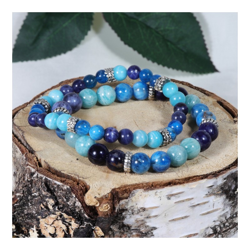 Bracelet Acier - Stress et Peurs (Sodalite, Apatite et Amazonite)