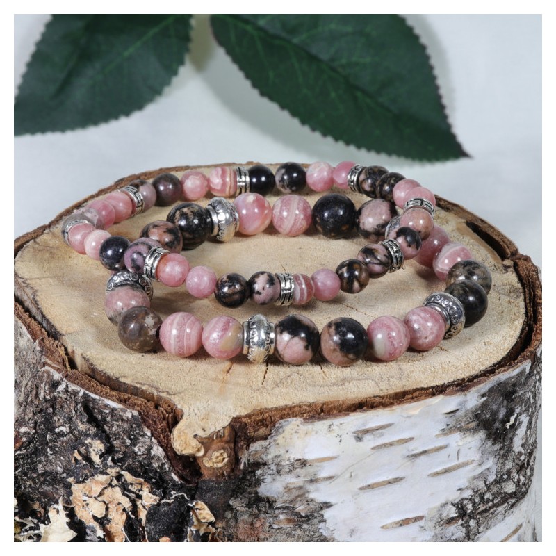 Bracelet Acier - Anti-Stress et Réconfort (Rhodonite et Rhodochrosite)