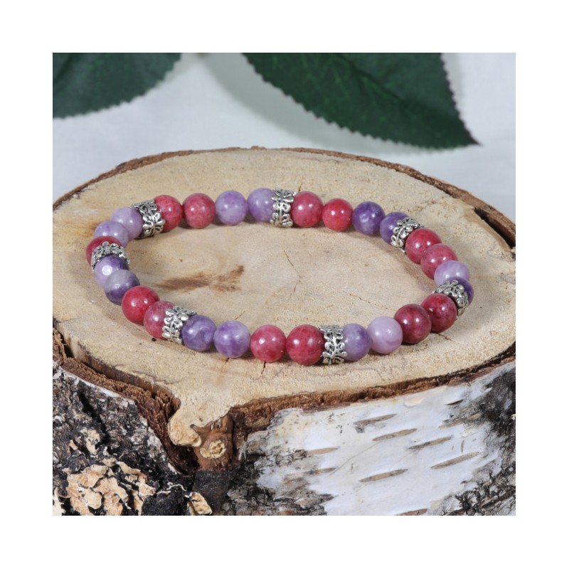 Bracelet Acier - Calme et Détente (Rhodonite Framboise et Lépidolite)
