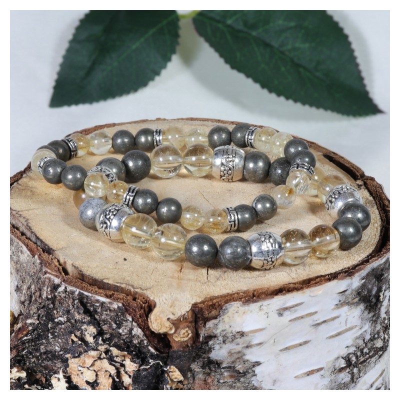 Bracelet Acier- Joie et Vitalité (Citrine et Pyrite)