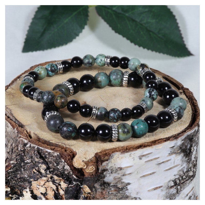 Bracelet Acier- Protection des Voyageurs (Tourmaline et Turquoise)