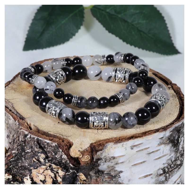 Bracelet Acier - Protection et Ancrage (Spinelle Noir et Quartz à Tourmaline)