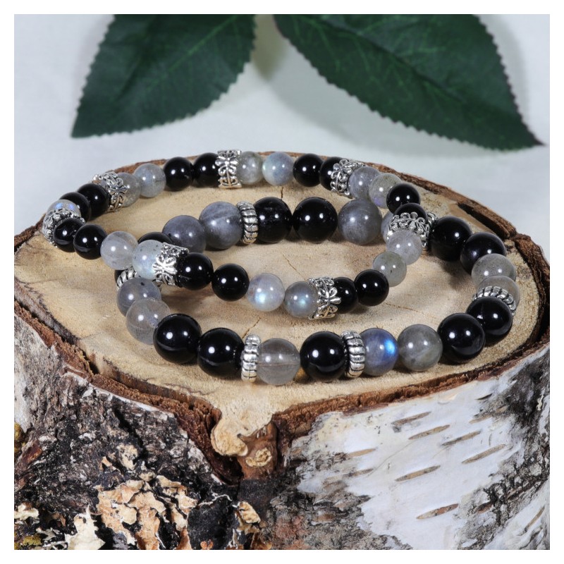 Bracelet Acier - Hypersensibilité (Tourmaline et Labradorite)