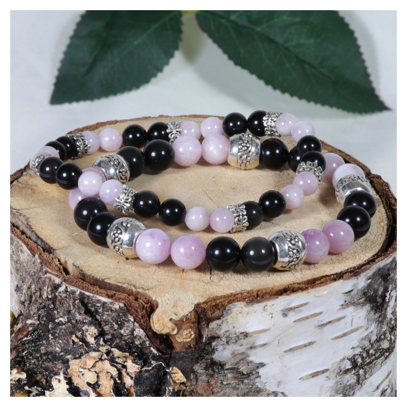 Bracelet Acier - Protection très Puissante (Obsidienne Œil Céleste et Kunzite)