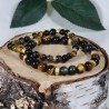Bracelet Acier - Protection et Courage (Œil de Tigre et Obsidienne Dorée)
