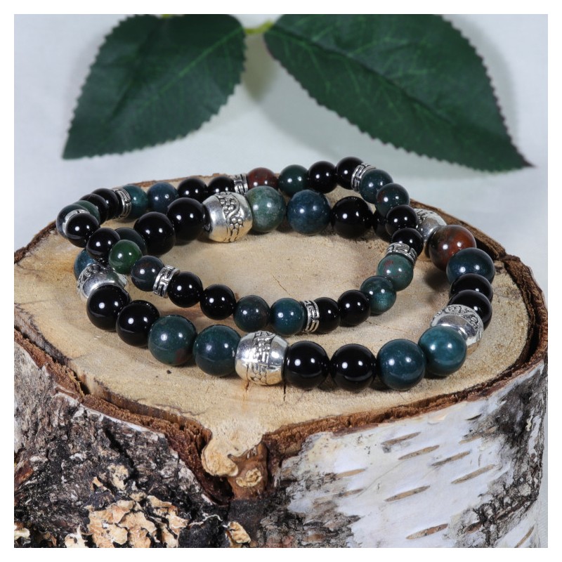 Bracelet Acier - Ancrage (Jaspe Héliotrope et Onyx)