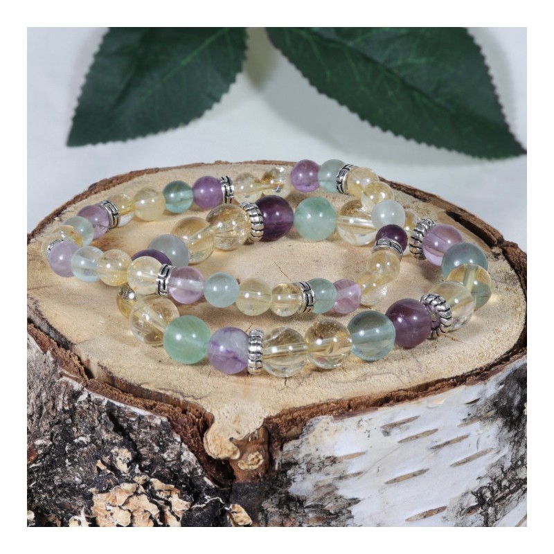 Bracelet Acier - Concentration et Mémoire (Fluorite et Citrine)