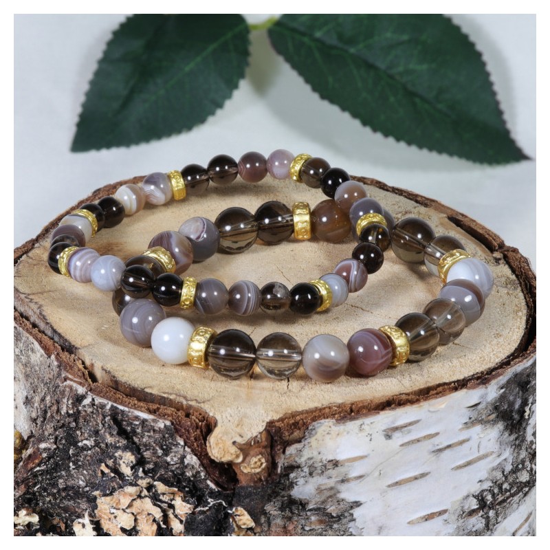 Bracelet Acier - Volonté et Dépendances (Quartz Fumé et Agate du Botswana)