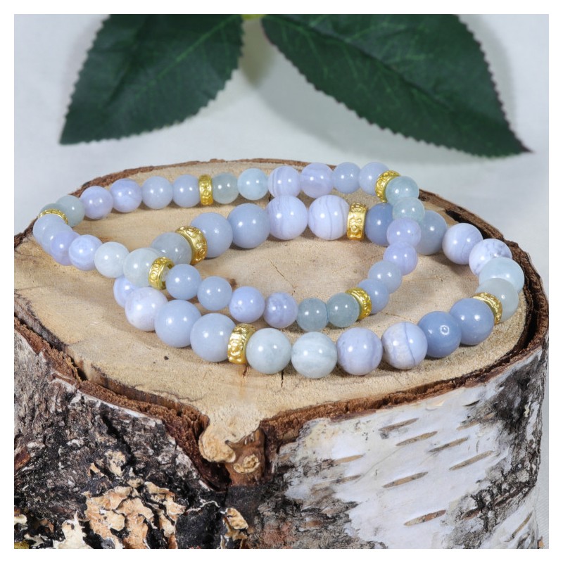 Bracelet Acier - Communication (Aigue Marine, Angélite et Calcédoine Bleue)