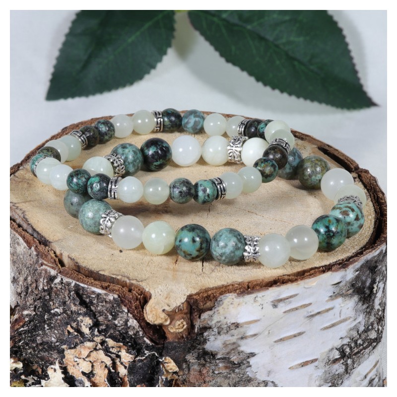 Bracelet Acier - Voyages (Turquoise et Serpentine)