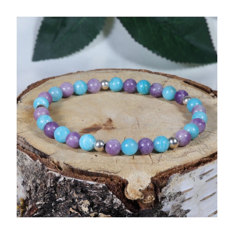 Bracelet Argent - Stress et peur (Lépidolite et Amazonite)