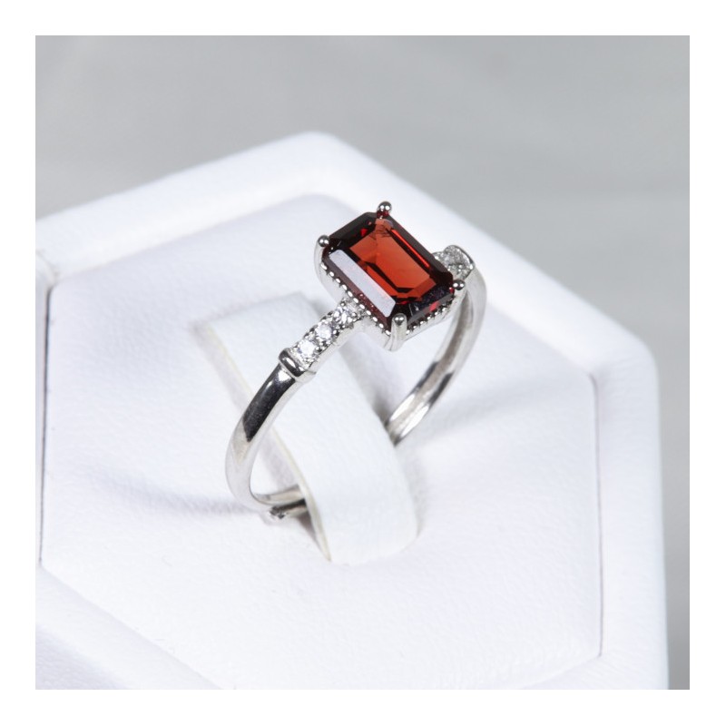 Bague en argent Grenat - Taille réglable