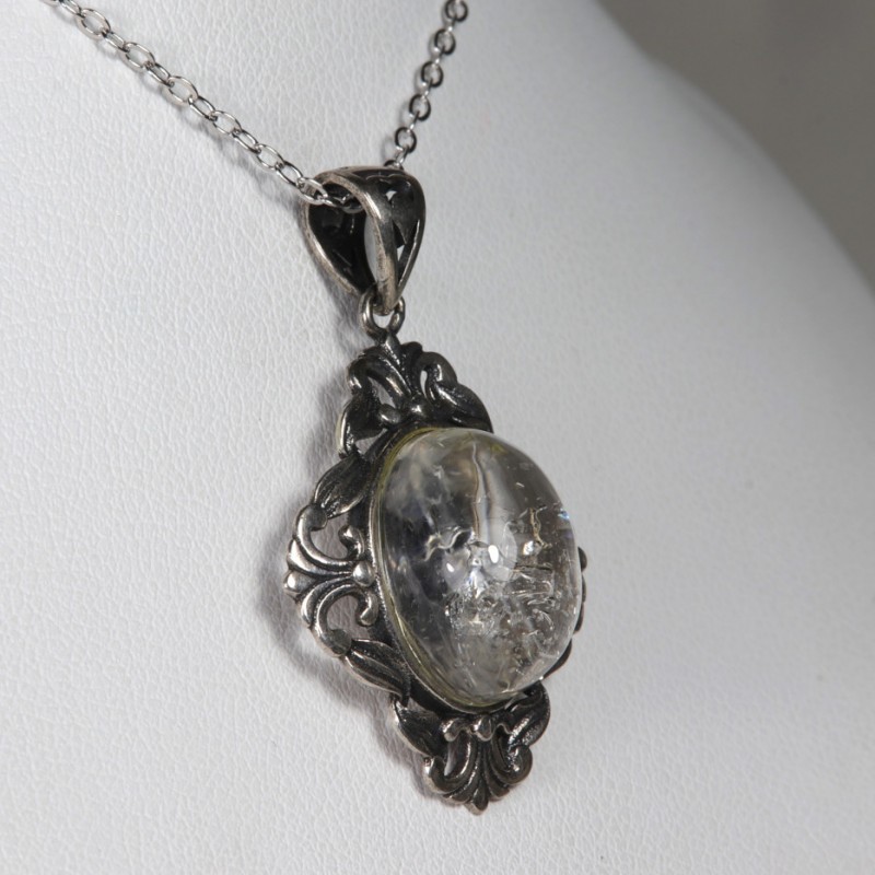 Pendentif serti argent 925 - Quartz à bulle