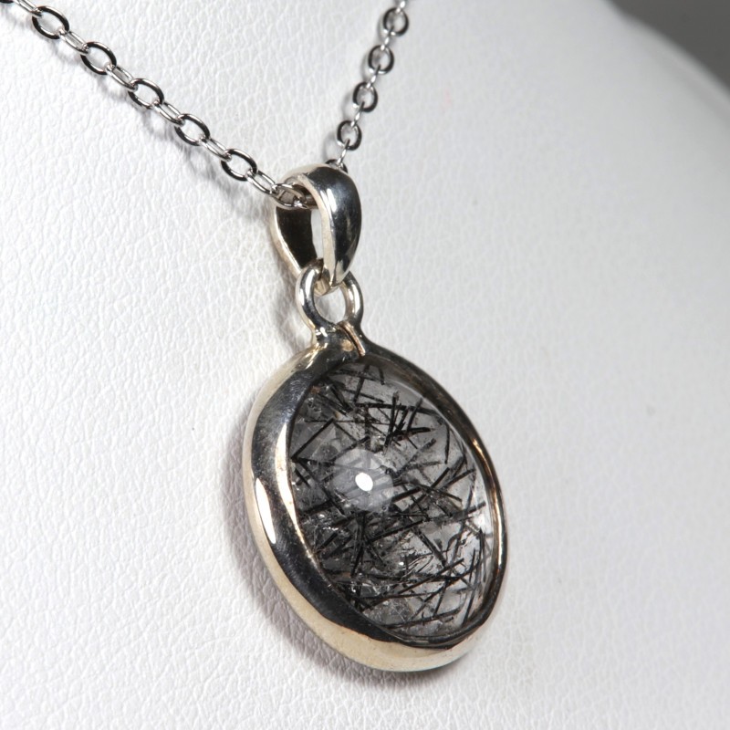 Pendentif serti en Argent - Quartz à Tourmaline