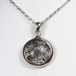 Pendentif serti en Argent - Quartz à Tourmaline