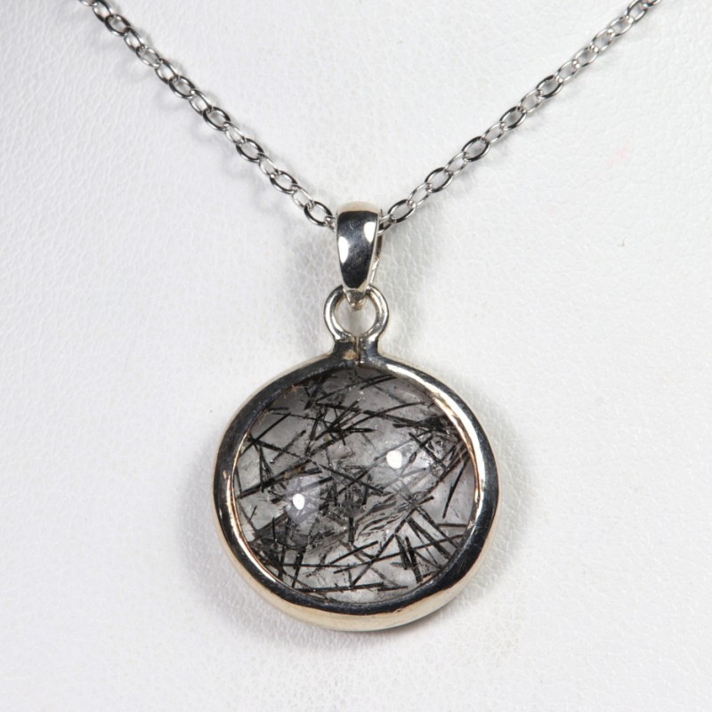 Pendentif serti en Argent - Quartz à Tourmaline