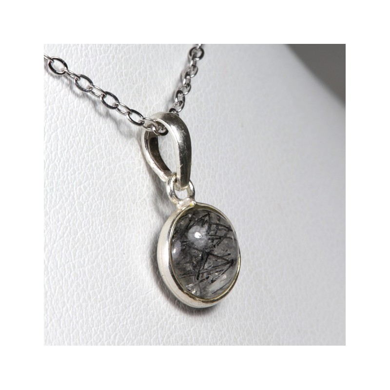 Pendentif serti en Argent - Quartz à Tourmaline
