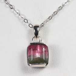 Pendentif Tourmaline Rose et Verte - Argent 925