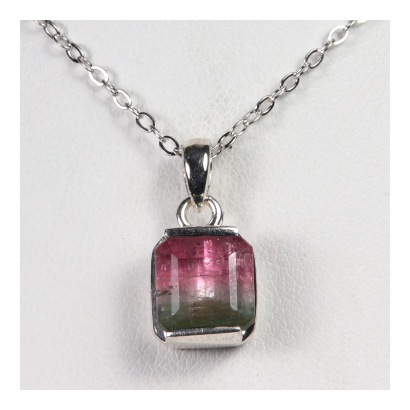 Pendentif Tourmaline Rose et Verte - Argent 925