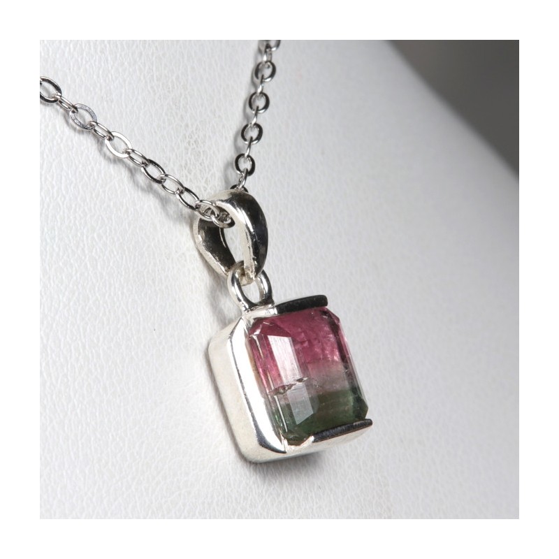 Pendentif Tourmaline Rose et Verte - Argent 925