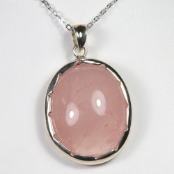 Pendentif serti argent 925 - Quartz Rose