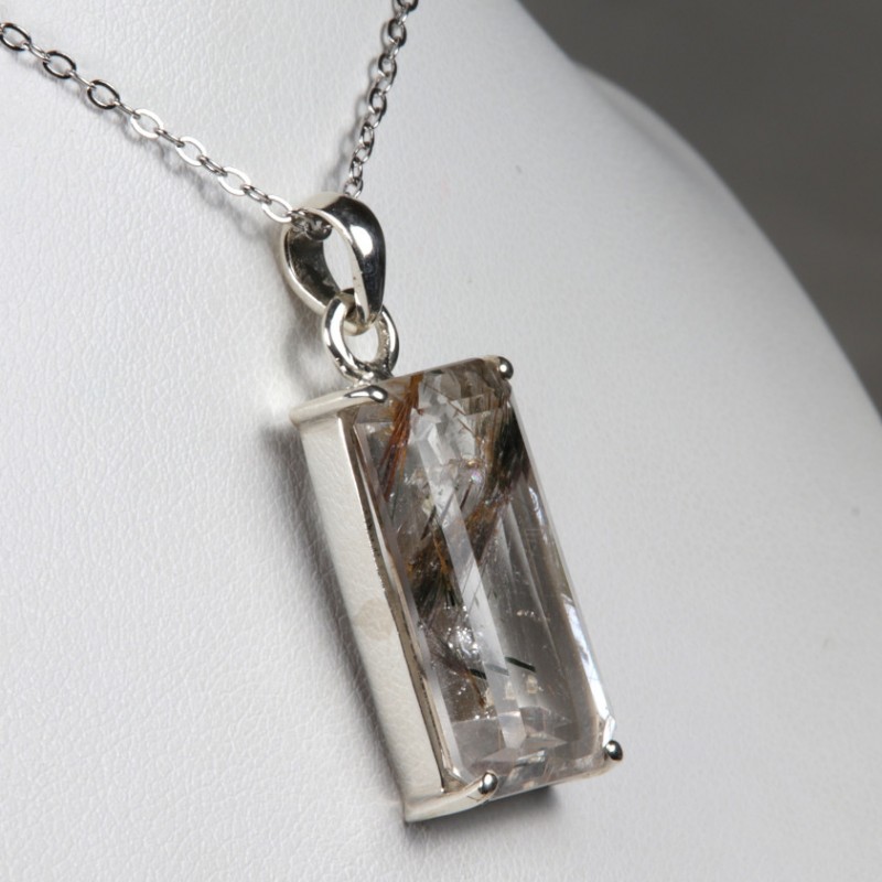 Pendentif serti argent 925 - Quartz à inclusion