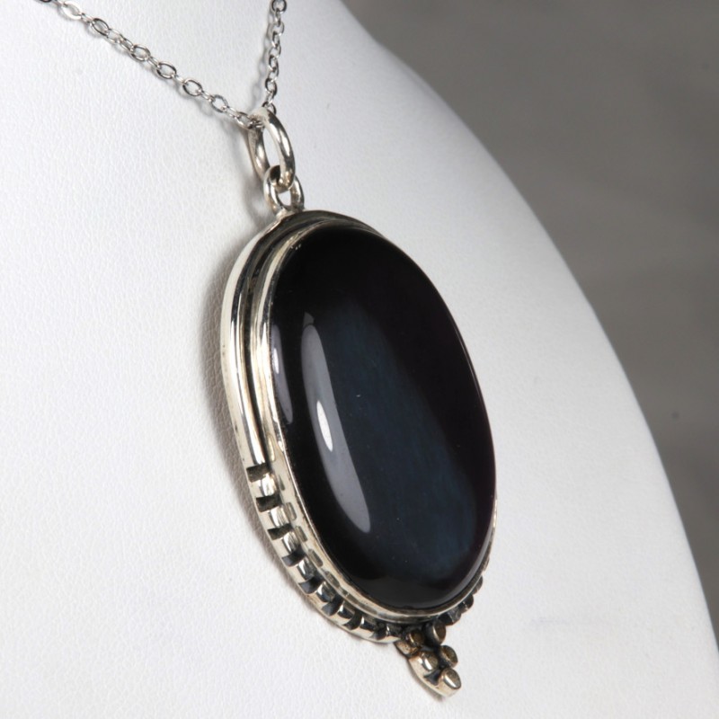Pendentif serti argent 925 - Obsidienne Œil Céleste