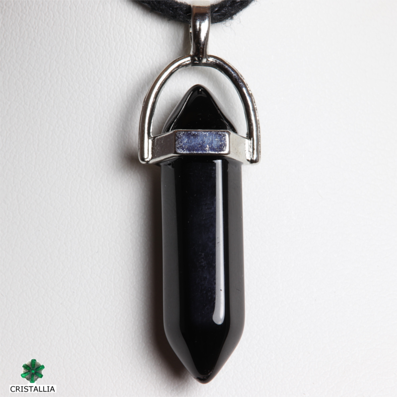 Pierre naturelle Obsidienne noire pendentif en pointe