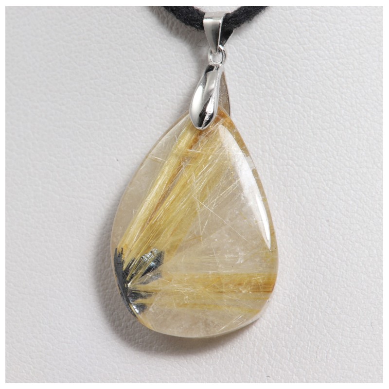 Pendentif Argent - Quartz rutile Hématite