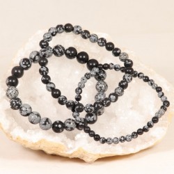 Bracelet Obsidienne Neige perles 8, 6 et 4mm