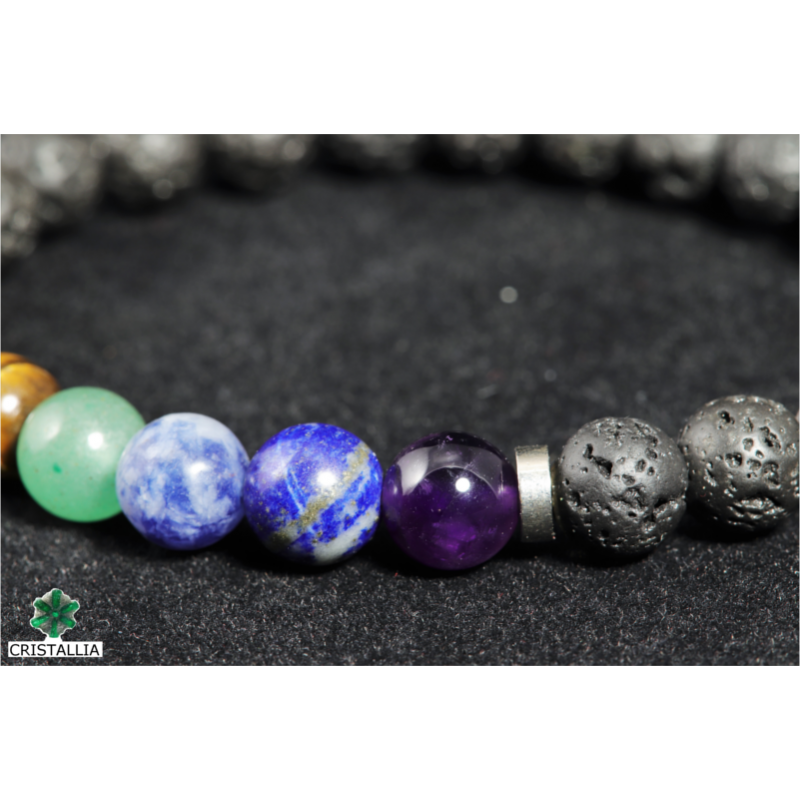 Bracelet perles 7 chakras et lave