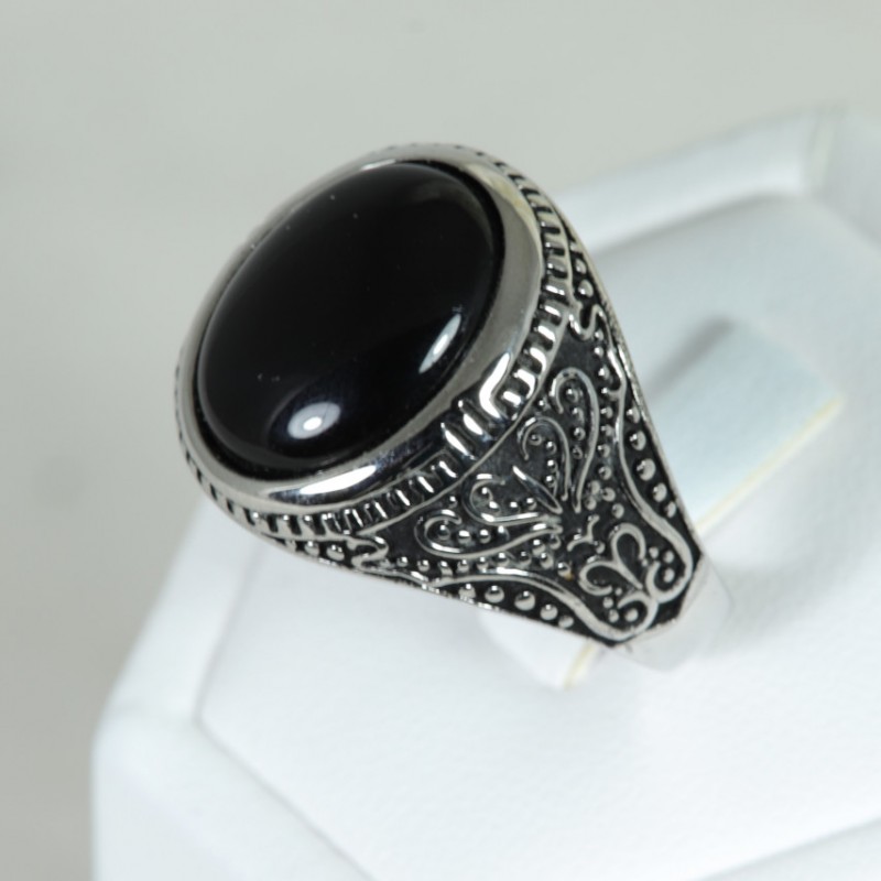 Chevalière acier cabochon Onyx