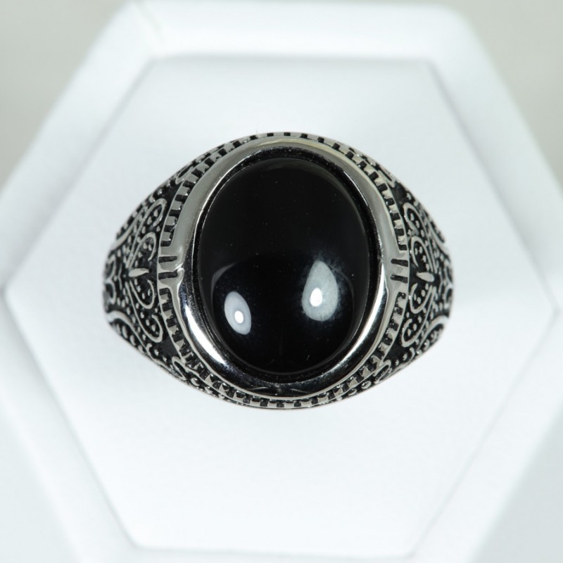 Chevalière acier cabochon Onyx
