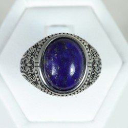 Chevalière acier cabochon - Lapis Lazuli