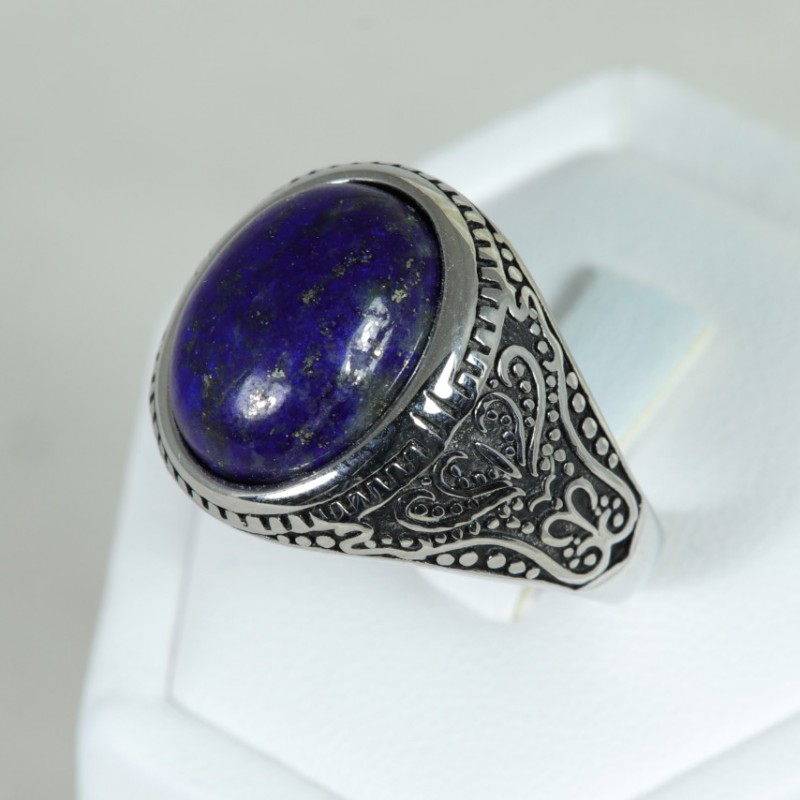 Chevalière acier cabochon - Lapis Lazuli