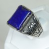 Chevalière acier rectangle plat - Lapis Lazuli