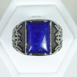 Chevalière acier rectangle plat - Lapis Lazuli
