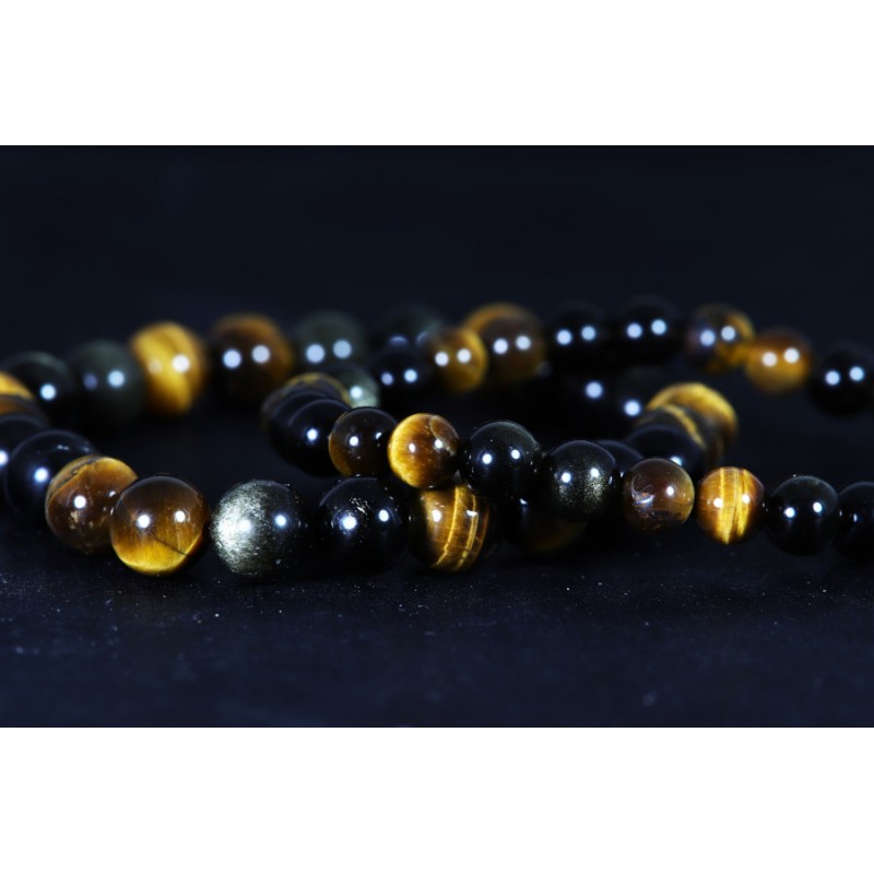 Bracelet - Œil de Tigre et Obsidienne Dorée