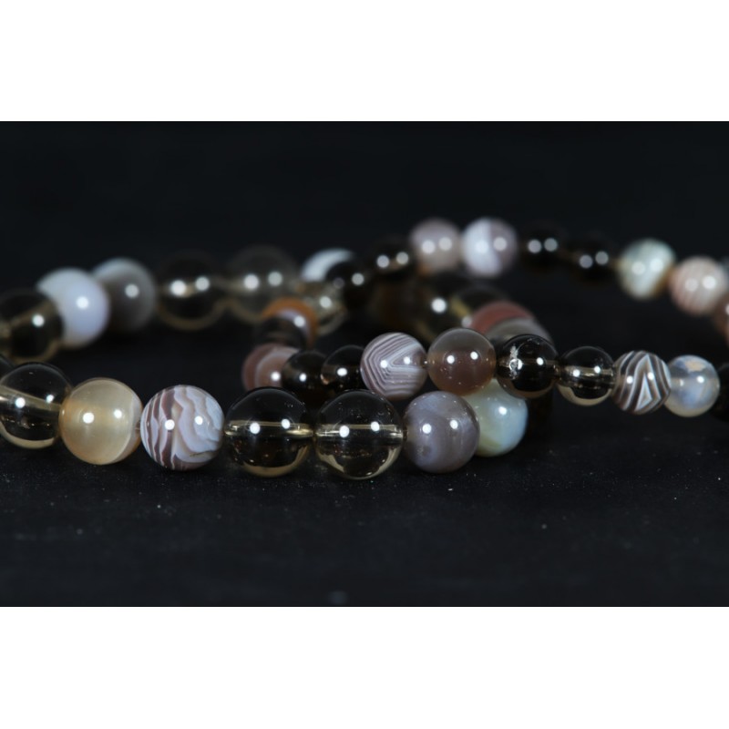 Bracelet - Quartz Fumé et Agate du Botswana