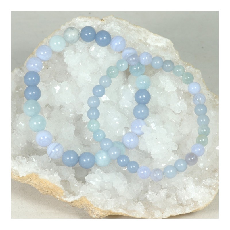 Bracelet - Aigue Marine, calcédoine bleue et Angélite